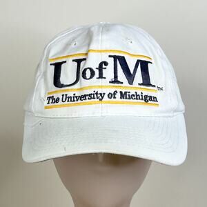 Vintage 80s University Michigan Snapback Hat Cap FLAW White OS One Size
